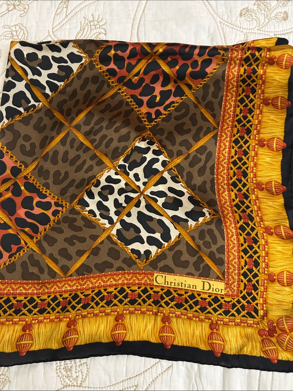 Dior Silk Scarf in Brown, Gold and Black Leopard Patchwork - Picture 5 of 6